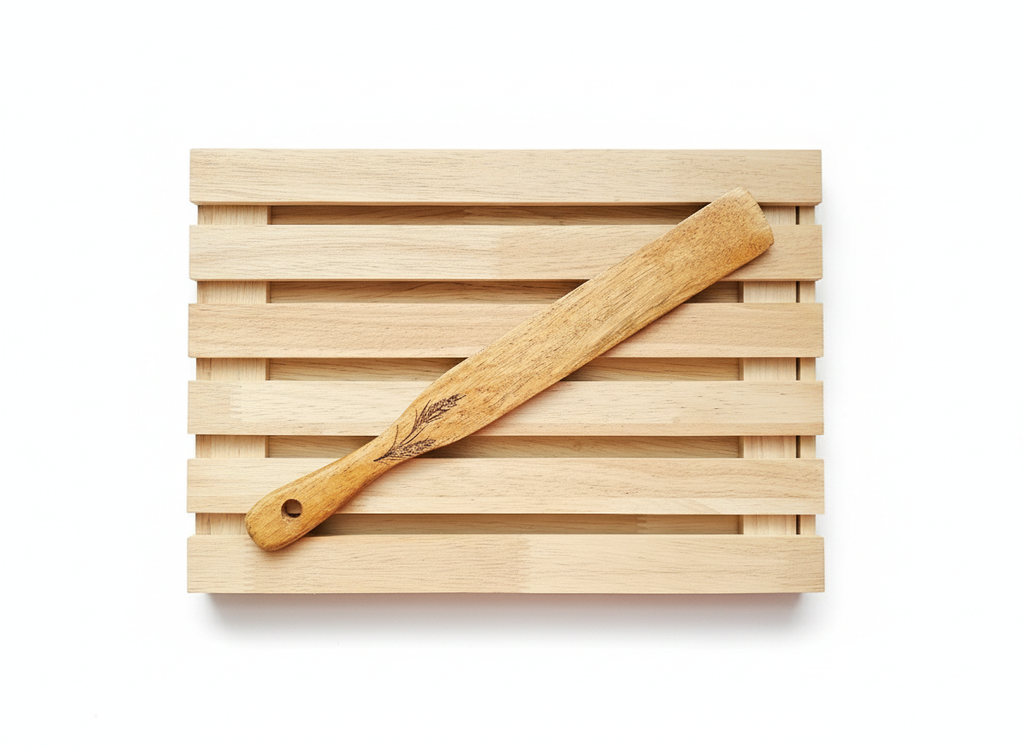 Breadboard with spurtle, sourdough