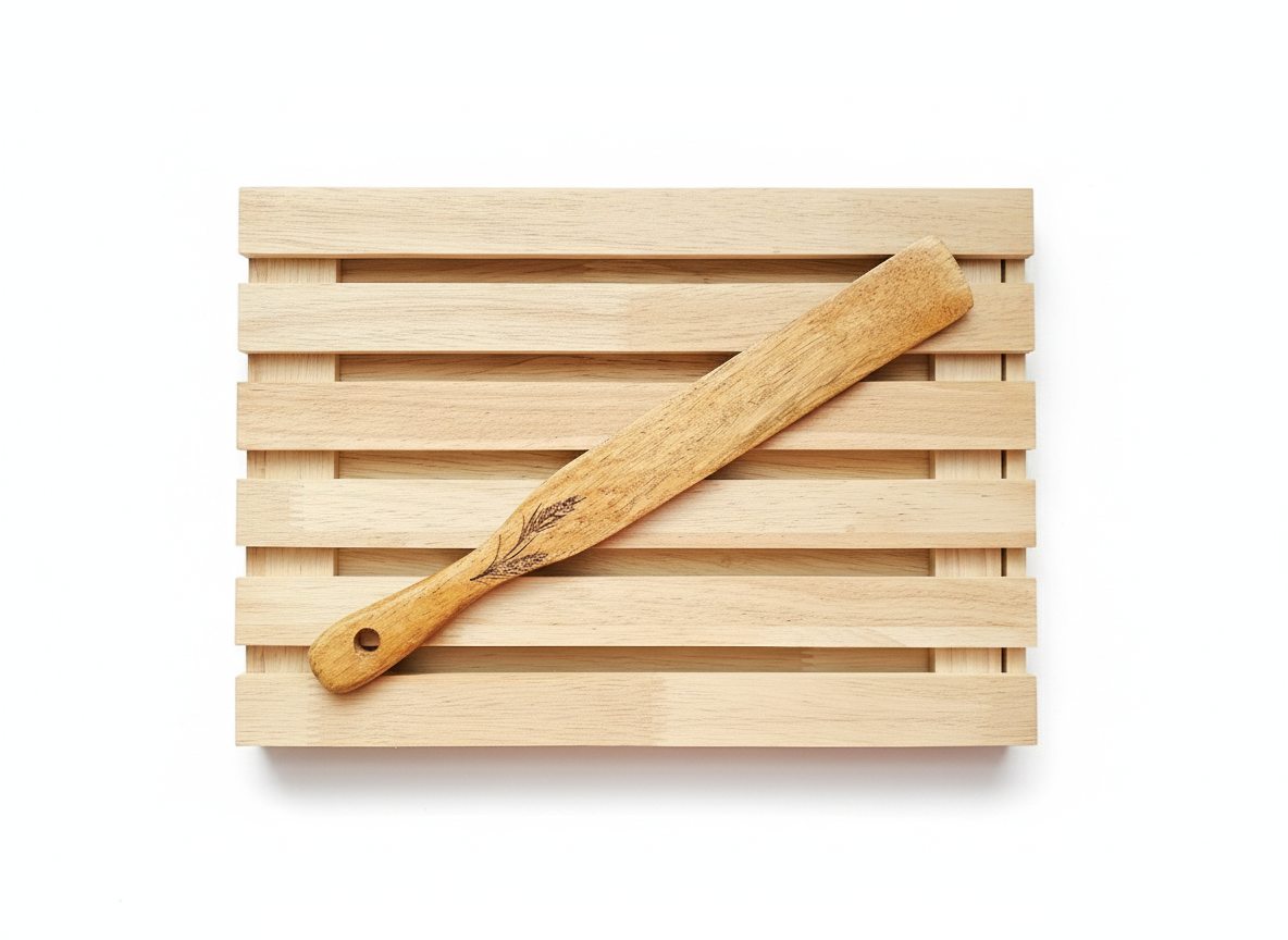 Breadboard with spurtle, sourdough
